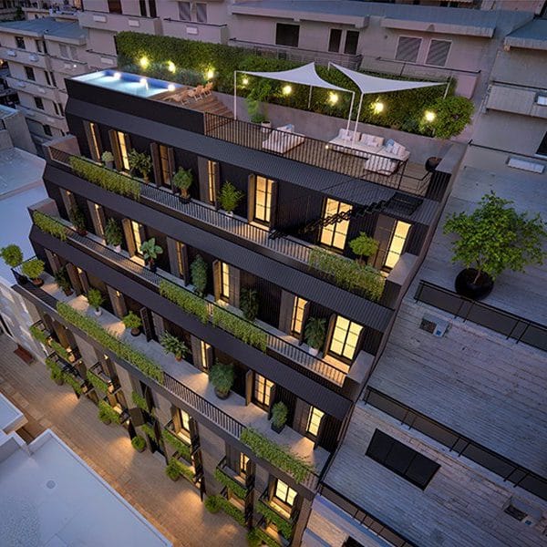 Athinum 2 Exterior facade-top view night
