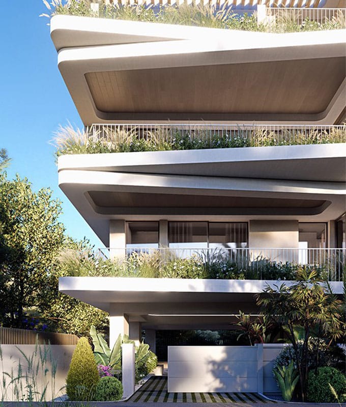 he Ellinium residential building exterior in Pangrati, central Athens